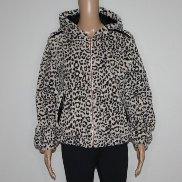 Pink Platinum Women's Shaggy Hoodie Jacket in Leopard with Rose Gold size M NWT - Picture 1 of 7
